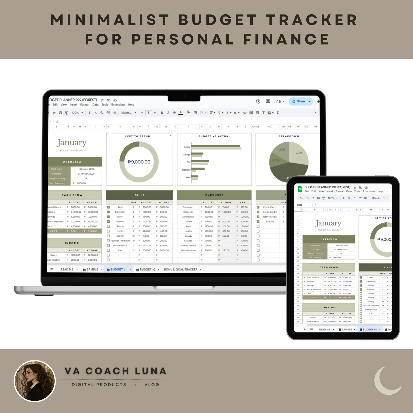 Minimalist Budget Tracker – Google Sheets Template for Personal Finance