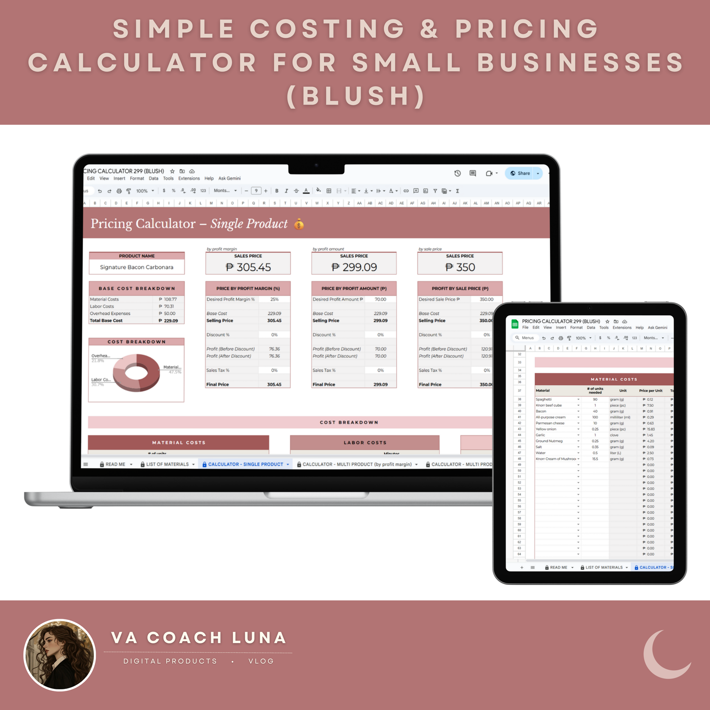 Simple Costing & Pricing Calculator for Small Businesses | Easy Profit & Cost Spreadsheet