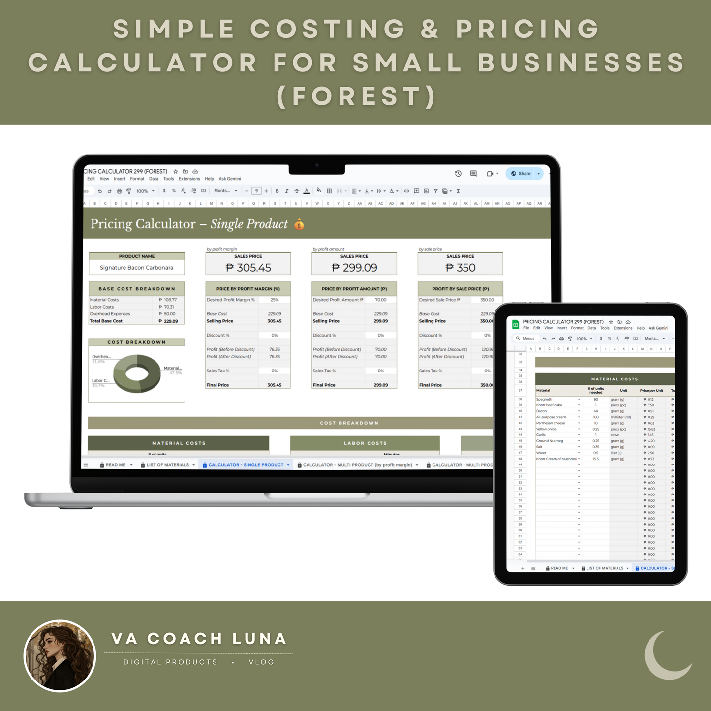 Simple Costing & Pricing Calculator for Small Businesses | Easy Profit & Cost Spreadsheet