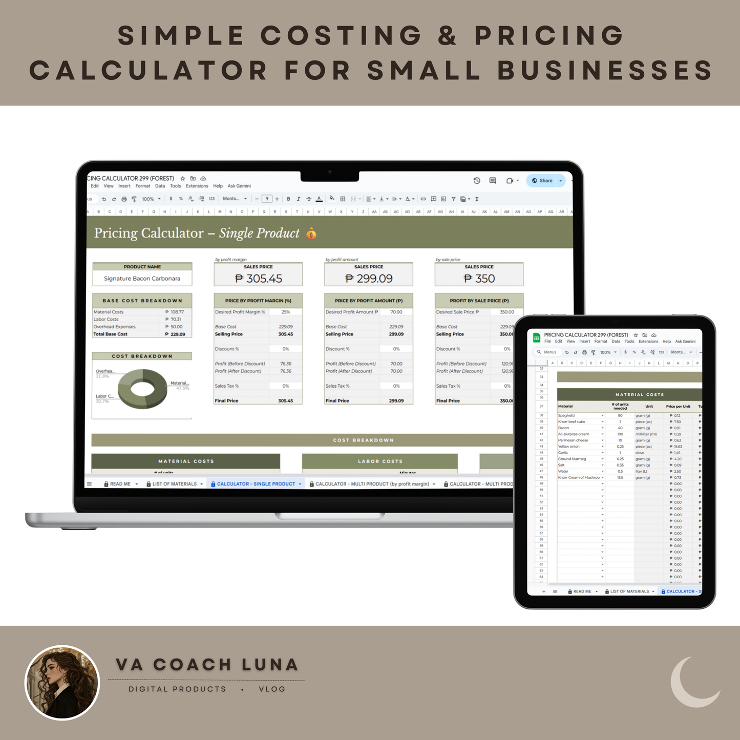 Simple Costing & Pricing Calculator for Small Businesses | Easy Profit & Cost Spreadsheet