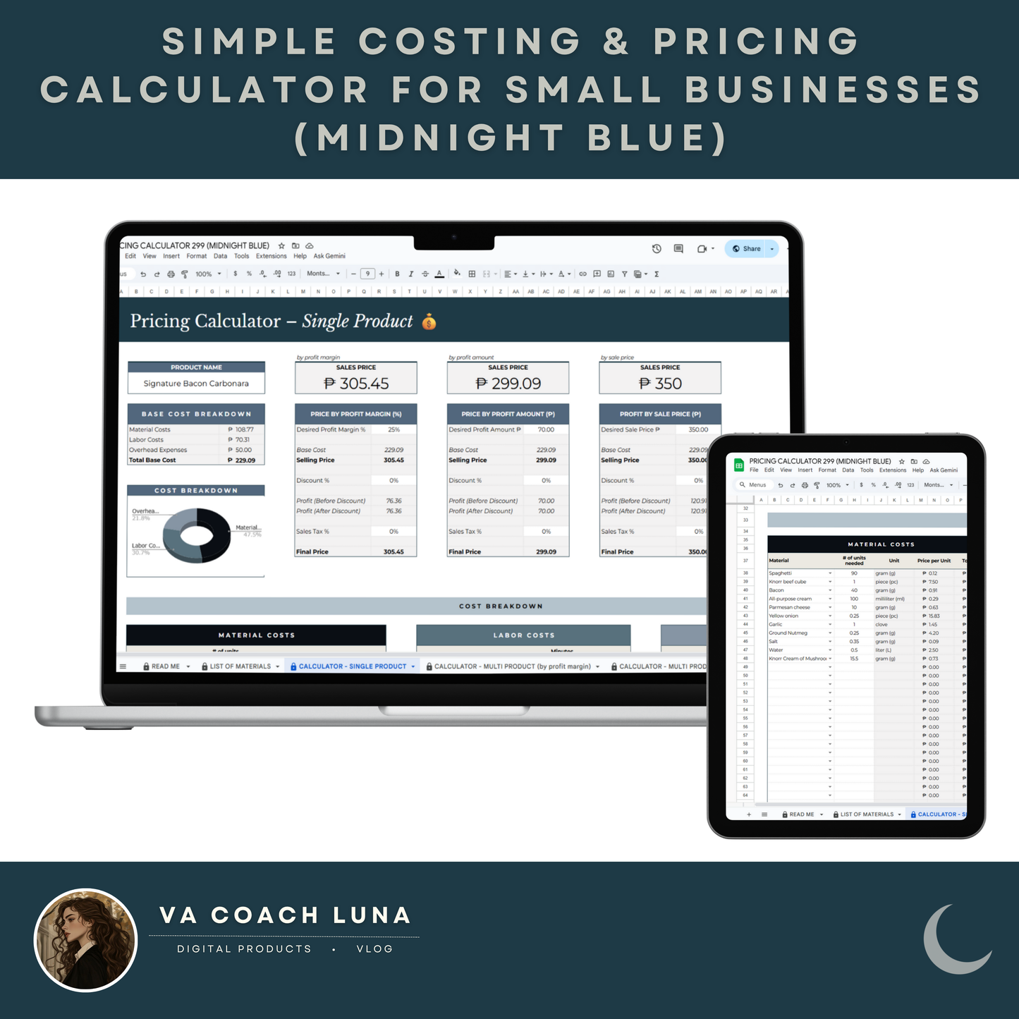 Simple Costing & Pricing Calculator for Small Businesses | Easy Profit & Cost Spreadsheet