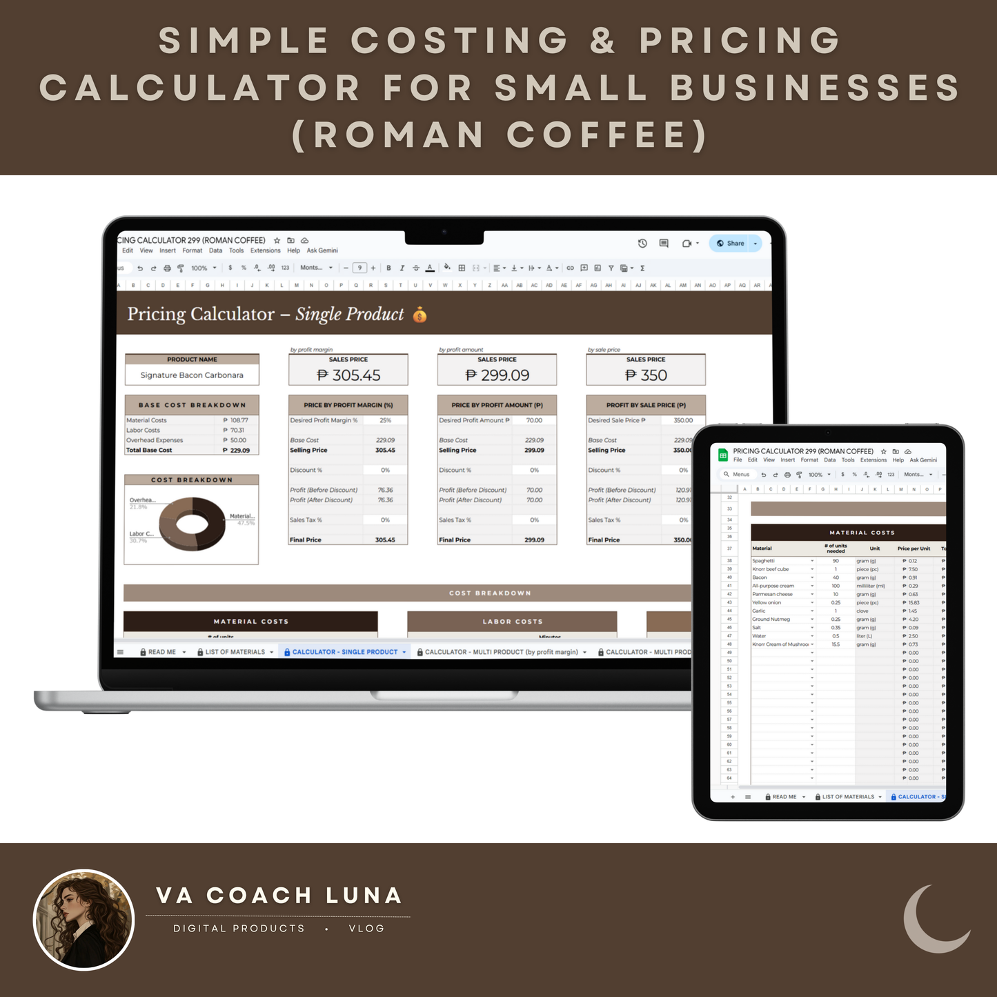 Simple Costing & Pricing Calculator for Small Businesses | Easy Profit & Cost Spreadsheet